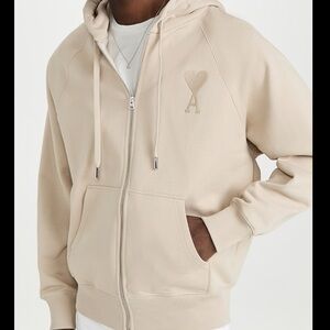 Ami Men's Cream Zip-Up Sweater
